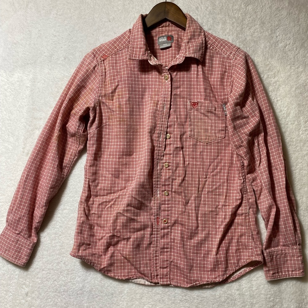 Arians women’s flame resistant button up shirt red size medium